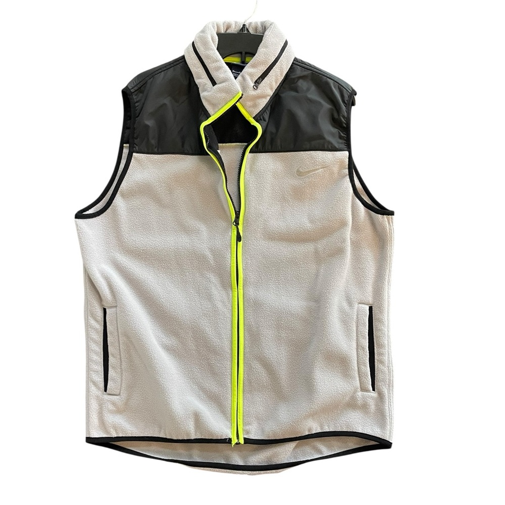 NIKE Fleece Vest Hidden Hoodie Jacket Volt Yellow Grey Swoosh Full Zip Size XL
